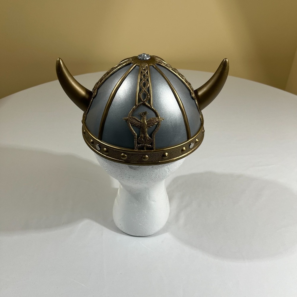 Viking Horned Helmet Silver Gold Plastic Costume Hat Norse Cosplay Accessory